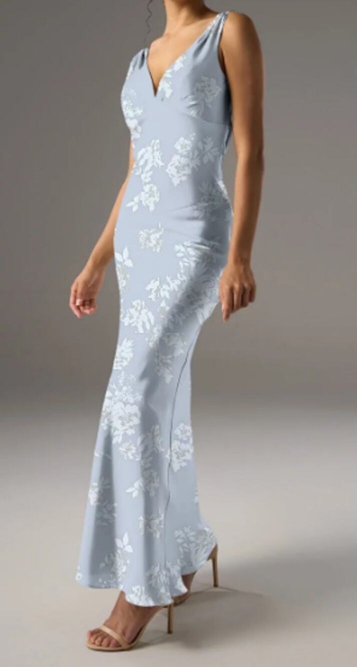 AW BRIDAL 4 S mist peony floral Rachael satin cowl back gala maxi dress NEW b45